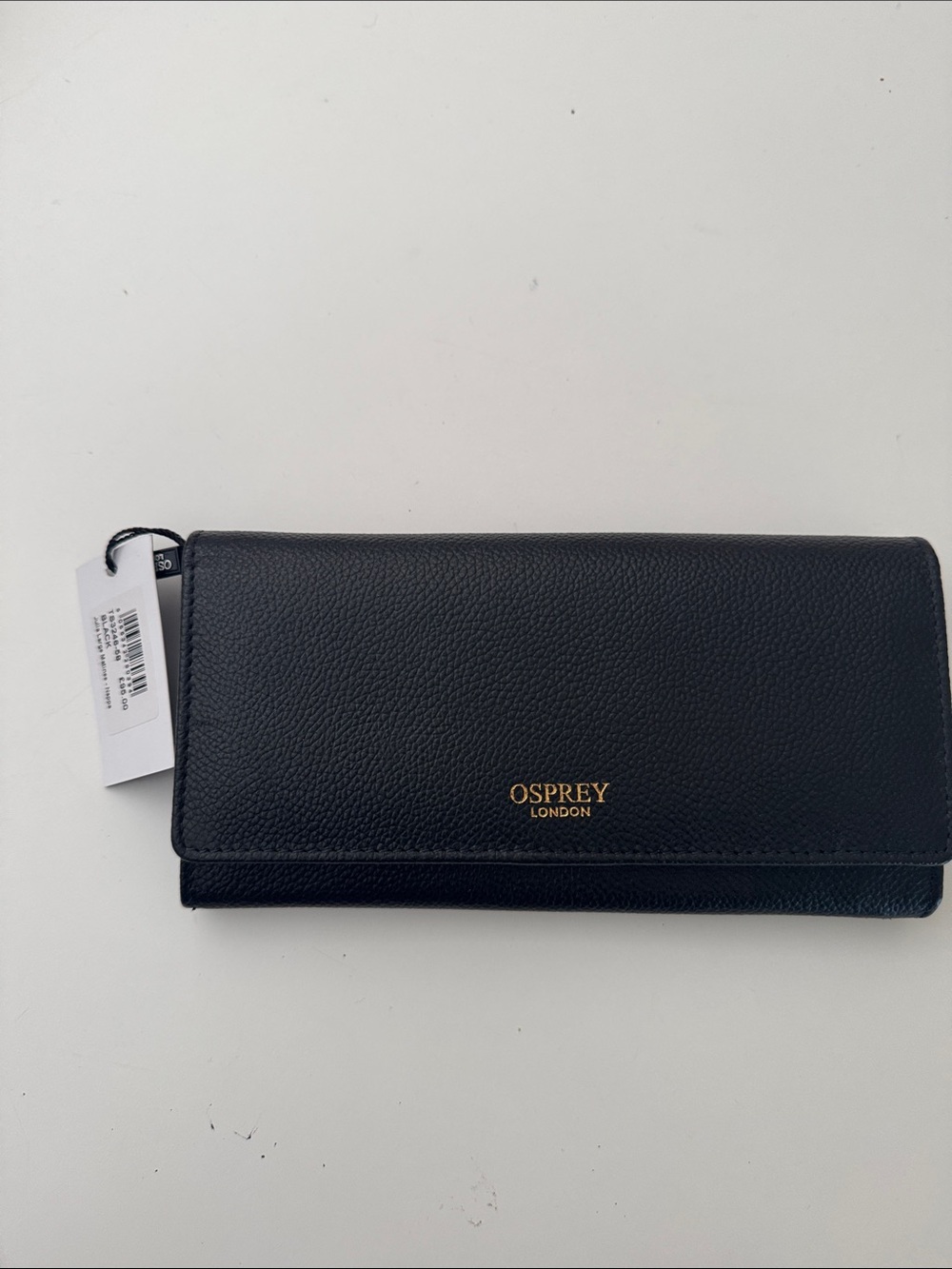 Osprey London Julia Large Matinee Trifold Wallet Black Nappa Leather Floral NWT
